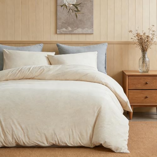 Housse de couette jersey de coton super doux sans repassage lit simple beige