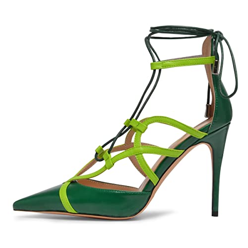 Fsj Women Sexy Strappy Pointed Toe Stiletto High Heel Sandals Lace Up Cross Ankle Strap Summer Dress Pump Shoes Size 15 Green #TOP1