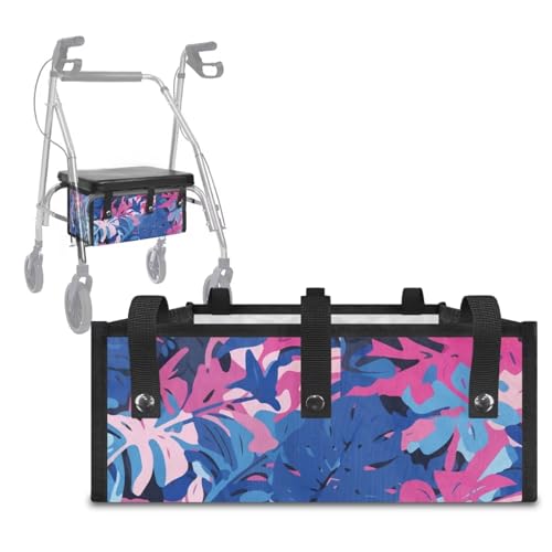Maiyoinou Tropical Leaf Print Walker Basket Walker Bag for Seniors Detachable Large Capacity Accessories Bag for Walker, Wheelchair, Rollator
