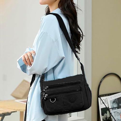 Bolsa Feminina Transversal Multi Bolsos Nylon Crossbody Bolsa de Ombro com Alça à prova d'água, Bol