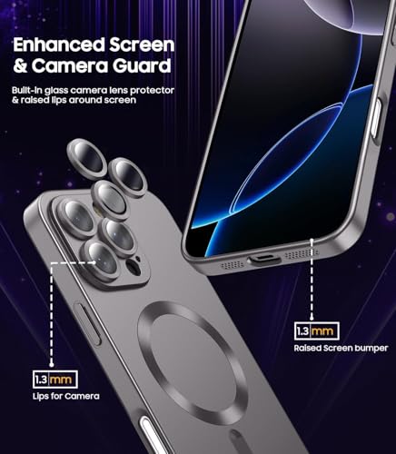 Image of DIZORO Magnetic Case for iPhone 14 Pro Cover [Compatible with MagSafe][Built-in Camera Lens Protector] Slim Soft Silicone Bumper Shockproof Metallic Luster Back Cover Phone Cases (Grey)