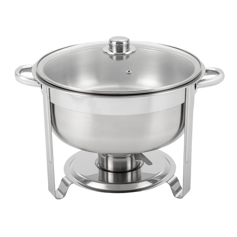 Chafing Dish Rund 8.5L mit Glasdeckel, Edelstahl Warmhaltebehälter Speisewärmer Rechaud für Buffet Catering Hochzeit Gastronomie