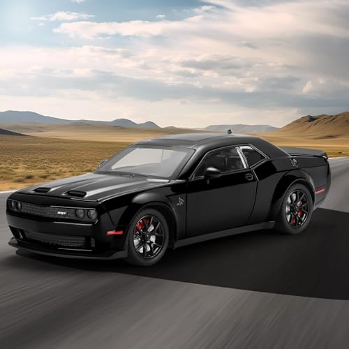 Image of WORSHIPER 1:24 Dodge Challenger SRT Exclusive Alloy Metal Pull Back Die-cast Car Model with Sound Light Mini Auto Toy for Kids for Toy Car with Sound and Light (1:24 Dodge Challenger - Black)