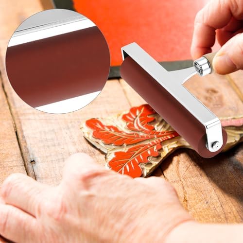 QWORK 부드러운 고무 브레이어, 15.2cm(6인치) 스틸 프레임 롤러, 리놀륨, 목판화 및 소프트 블록 인쇄용 40/42 경도계 롤러 — 사진 5