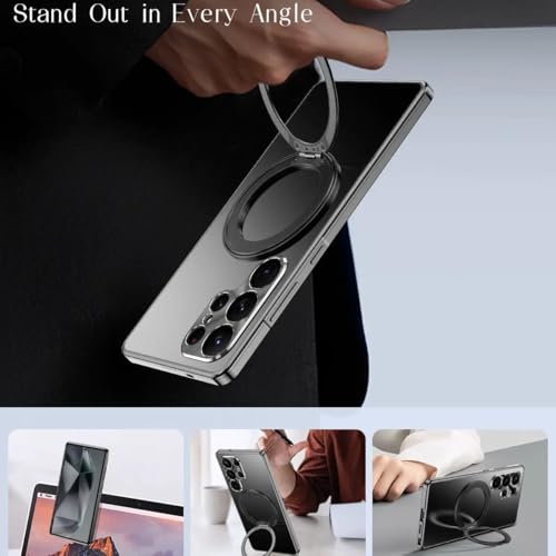 Image of MILLION CASES Back Cover Case for Samsung Galaxy S24 Ultra Scratch Resistant Anti-Slip Shockproof Protective Durable Ferro Flex Magnetic Stand Case for Men & Boys(Midnight Black)