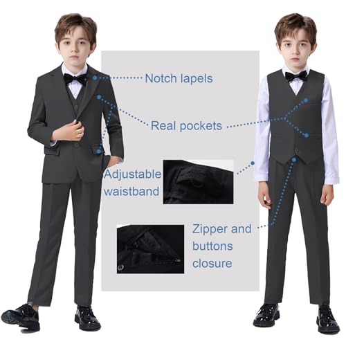Image of Boy Suits 5 Pieces Formal Suit Set with Adjustable Waist Kids Dress Suit for Wedding Prom