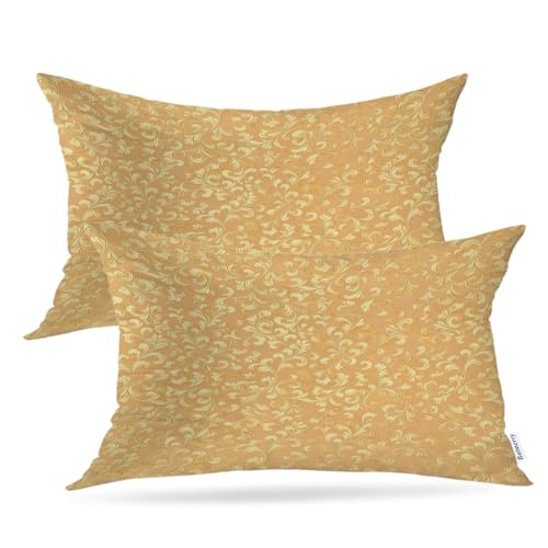 Batmerry Swirling Patterns Throw Pillow Covers, Elegant Golden Decorative Design Decorative Pillow Covers Digital Printing Blended for Couch Sofa Bed Invisible Zipper 12X20 in(Set of 2)