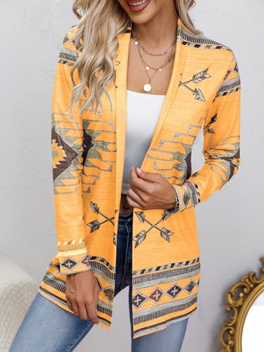 Image of Womens Vintage Aztec Printed Western Casual Open Front Outwear Long Sleeve Shawl Collar Cardigan Sweater Coat
