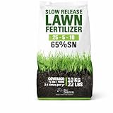 Slow Release Lawn Fertilizer 25-5-10 NPK - 65% Granular Nitrogen Formula for Deep Feeding up to 110 Days - 10kg (22lbs) Bag - Kid & Pet Safe Lawn Care for Lush Green Grass