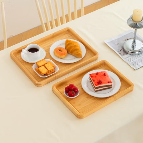Image of HOKIPO Natural Bamboo Serving Tray Set - Multipurpose Kitchen, Breakfast & Tea Tray (Medium + Large) (AR-5769-ML)