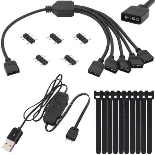 Image of ZHUROUPU 5V 3 Pin ARGB Splitter Cable 1 to 3, 30cm Addressable RGB Extension Cable with Male Pins for Computer Chassis, CPU Cooler, 5V Cooling Fans, LED Strips with USB to ARGB Adapter (Black)