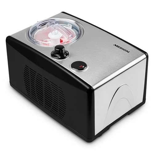 MEDION Eismaschine mit Kompressor (geeignet für die Zubereitung von Eiscreme, Frozen Yoghurt & Sorbet, 1,5 Liter, 150 Watt, MD 18387)