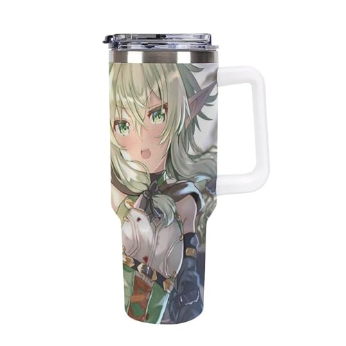 タンブラー 妖精弓手 ゴブリンスレイヤー 水筒 40OZ 真空断熱 保温保冷 ステンレスマグボトル 結露しない ストロー付き/直飲み可能 洗いやすい ハンドル付き 車内用 アウトドア キャンプ 大容量