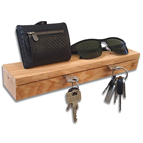 Schlüsselbrett Eschenholz - Schlüsselhalter - Holz Organizer zur Aufbewahrung von Schlüsseln - Schlüsselboard mit Ablage Cover