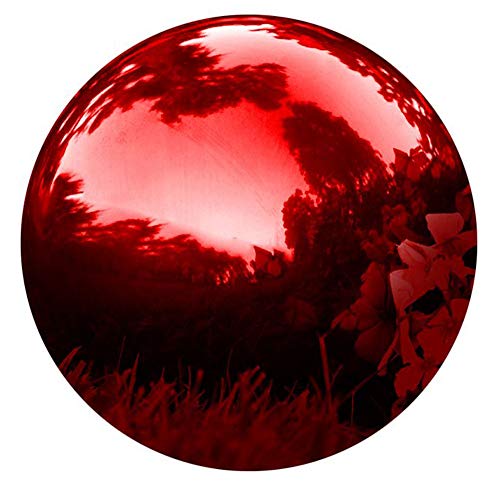 10 in Gazing Ball Red Stainless Steel Mirror Globe Polished Reflective Smooth Garden Sphere for Garden Home Decoration with Colorful Shiny Addition