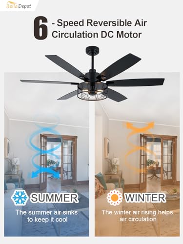 Image of Bella Depot 60 Inch Black Modern Ceiling Fan with Lights and Remote