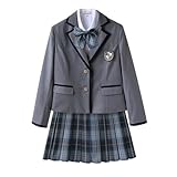 [ＮＯＭＳＯＣＲ] 卒業式 スーツ 女の子 5点セット フォーマルスーツ 子供スーツ 中学生 高校生 ブレザー シャツ スカート リボン バッジ jk制服 入学式 受験 面接 卒服 (M, グレー)