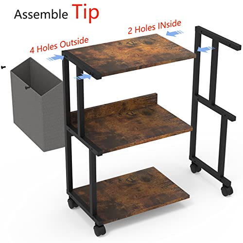 Ostreeful 3 Tier Printer Stand Rustic Brown Printer Mobile Wooden Printer Shelf Table Organizer For Home Office Kitchen #TOP5
