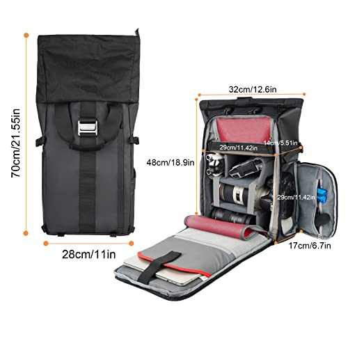 Camera Backpack Waterproof Besnfoto, Photography Bag Roll Top For Dslr Slr Mirrorless Camera With Laptop Compartment Tripod Holder Large Capacity For Hiking Travel Men #TOP5