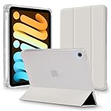 MS factory iPad mini 7 6 用 ケース mini7 (A17 Pro 2024 第7世代) mini6 (2021 第6世代) 耐衝撃 ペン収納 衝撃吸収 アイパッドミニ カバー 軽量 半透明 ソフトTPU オートスリープ ライト グレー IPDM6-S-CLH-LGY