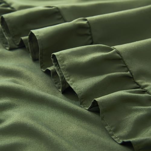 KKJIAF Ruffle Pillow Cases Standard Size Set of 2, Ruffled Pillow Covers with Envelope Closure, Wrinkle Resistant Pillowcases 20\" x 26\", Ruffled Pillow Shams, Olive Green - Thumbnail 6