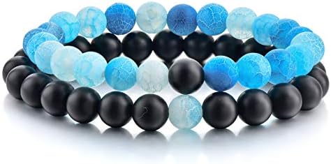 Couples Bracelets,Natural Stone Bead Bracelets-8mm Healing Balancing Beads Men Women Long Distance Bracelets for Him Her…