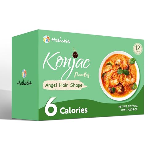 Image of Hethstia Konjac Noodles Angel Hair, 12 Pack Shirataki Noodles, Low Calorie, Low Carb, Sugar-Free, Gluten-Free, Keto and Paleo Friendly, Vegan, Healthy Konjac Pasta