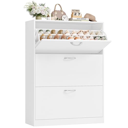 FirFurd Zapatero Entrada Recibidor, Zapateros Blanco, Mueble Zapatero con 3 Puertas, Zapateros Estrechos y Altos, Armario Organizador de Zapatos para Entrada, Pasillo, Moderno, 80x23.7x108cm