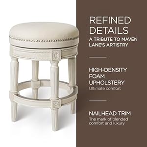 Maven Lane Pullman 26 Inch Tall Backless White Oak Finish Counter Height Upholstered Barstool with Natural Color Fabric Cushion Seat