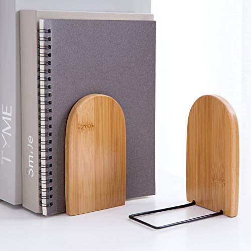 Sujetalibros de madera de bambú, para libros, base de metal, ideal para...
