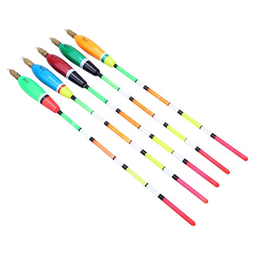 VGEBY Fishing Floats, 5PCS Balsa Wood Fishing Bobber Bite Indicator Angling Equipment with Bold Tail Multiple Color(3+2g) Fish Bite Indicator Fishing for Fishing