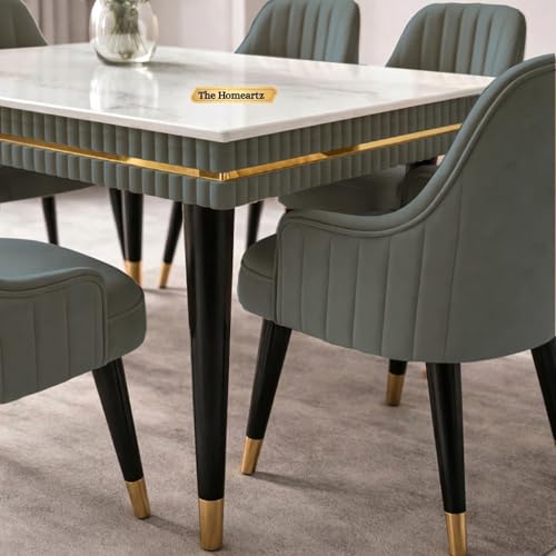 Image of Elara Modern Dining Table Set 6-Seater Wooden Dining Table Set | 1 Year Warranty | Nano Composite Marble Marble Top Table with 6 Chairs (Dark Gray)