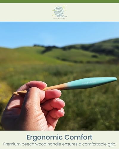 Image of mindfulknits Premium Ergonomic Beech Wood Crochet Hook - Size US M, 9mm - 15cm Length - Wooden Crochet Hook - Knitting & Crochet Supplies for Crafting Relaxation & Stress Relief (9mm)