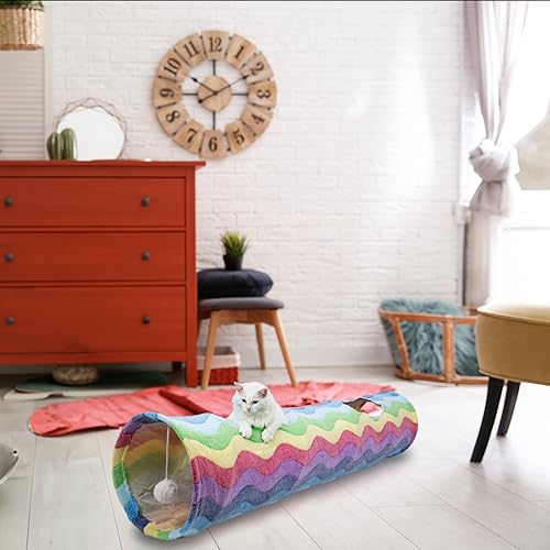 AOKUY Collapsible Cat Tunnel Toy in Suede, Cat tunnels for Indoor Cats with 2 Holes and Suspended Ball,for Cat, Puppy, Kitty, Rabbit - Image 3