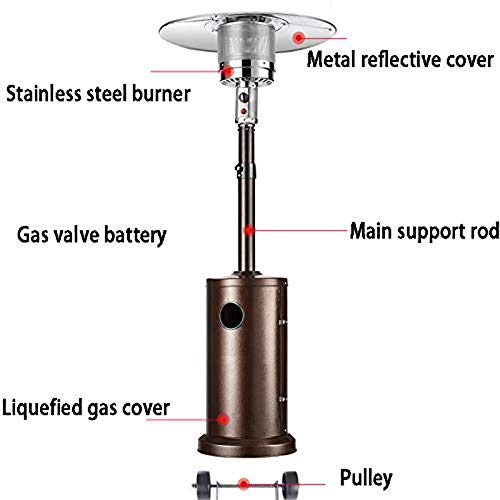 Bloomn Patio Heater Propane Gas Portable Commercial Outdoor Heater 48000 BTU Floor Standing with Wheels for Garden Wedding,Party (Brown)