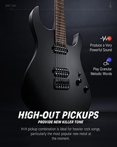 Image of Donner Solid Body Electric Guitar, Matte Finish 39 Inch Metal Electric Guitar Beginner Kits with Bag, Strings, Strap, Cable, Strings Dampener for Rock Music Lover, DMT-100 (Matte Black)