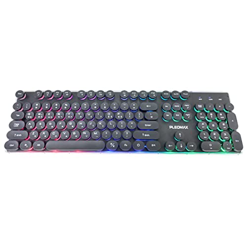 Okb Keyboard(Korean-English) Retro Round Keycap Typewriter Style Usb Rainbow Led Backlit Keyboard (Black) cover