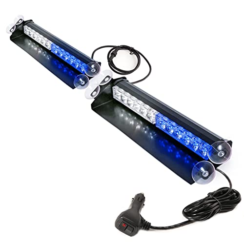 Booyu 2×14.8In Led Dash Emergency Strobe Light Bar 2 In 1 Front/Rear Interior Windshield Visor Deck Flashing Hazard Safety Warning Traffic Advisor Lights For Police Firefighter Vehicle (Blue/White) #TOP2