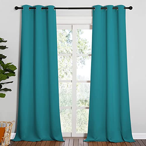 Image of NICETOWN Room Darkening Curtains 95 inch Length 2 Panels, Thermal Insulated Grommet Blackout Curtains for Modern Casual Elegant Bedroom Kids Room Theme Decoration (Peacock Teal, 2 Pieces, W42)