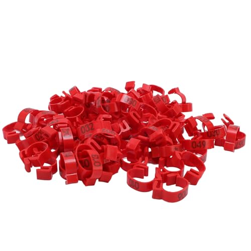 Fdit - Fdit Bandes de Cuisses de Volaille, étiquettes Numérotées de Protection pour Poulets, Pigeons, Paquet de 100, Bandes de Cuisses de Poulet en Plastique de 20 Mm pour L' (rouge)