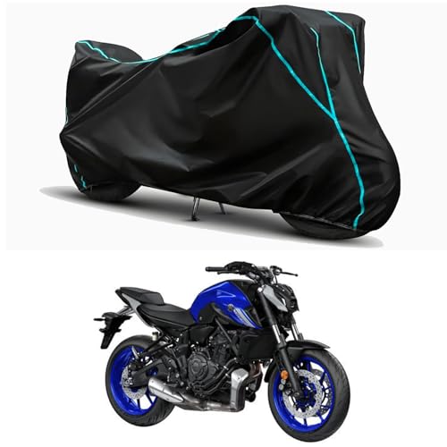 Image of Waterproof Bike Body Cover Compatible for | Yamaha MT-07 STD | Taffeta Fabric, Sky Piping Design, Bottom Elastic Fit | Dustproof, Sun UV & Rain Protection for All Weather.
