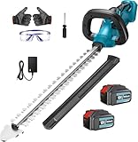 junmuDSG Bürstenloser Akku Heckenschere 18V Grasschere Elektrisch: 2 Akku 5500 mAh 520 mm Schnittlänge, 18 mm Zahnteilung, für Gärten, Rasenflächen und Höfe (Blau) ﻿
