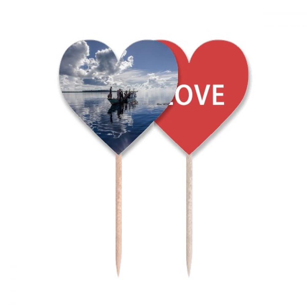 Drapeau amour cœur et bateau bleu océan pour gâteaux et moments partagés