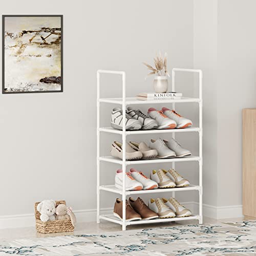 Vockot 5 Tier Stackable Small Shoe Rack，Narrow Sturdy Shoe Shelf Organizer, Non-Woven Fabric Metal Free Standing Shoe Racks For Entryway, Doorway And Closet（White） #TOP1