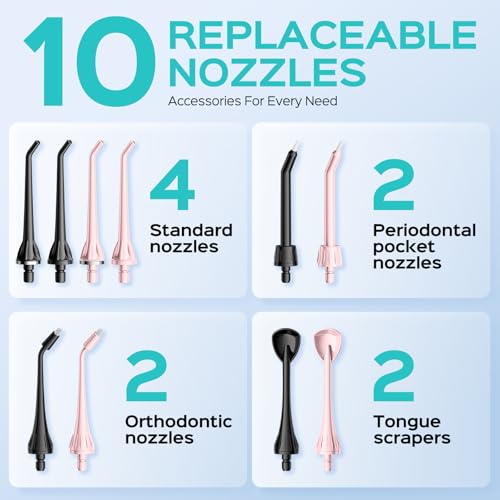 Image of COSLUS ADA Accepted Water Dental Flosser Teeth Pick C20: Portable Cordless Oral Irrigator 300ML Rechargeable Travel Irrigation Cleaner IPX7 Waterproof Electric Flossing Machine, Double Set Black&Pink