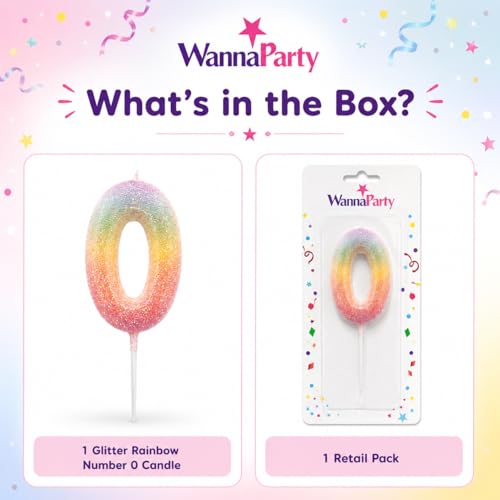 Image of Wanna Party Glitter Number 0 Cake Candle, Rainbow Sparkle Birthday Cake Topper Candle for Kids Birthday, Anniversary, Milestone Celebration, Party Cake Decoration - 1 Pc