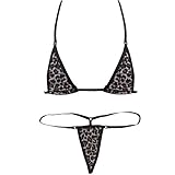 iEFiEL Women Micro G-String Bikini 2 Piece Sliding Top Thong Small Bra (Leopard)