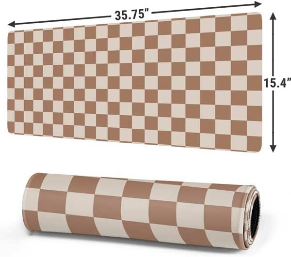 Skinit Extra Large Gaming Mouse Pad - Neutral Checkered Design with Stitched Edges, Waterproof, Non-Slip Rubber Base, Desk Mat for Keyboard & Mouse, 35.75" x 15.4" inches