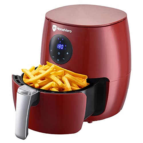 HomeVero Heißluftfritteuse Rot HV-AF3.4, 3,2L Air Fryer mit Digitalem LED-Touchscreen, 6 Programmen, 60-Minuten-Timer-Funktion, ohne Öl, 1300 W Cover
