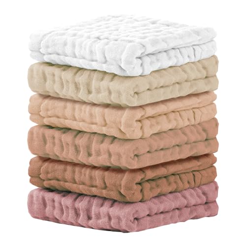 Image of Cuddle Campus Baby Washcloths 6 Packs, Muslin Washcloths Baby,Cotton Burp Cloths, Extra Absorbent and Soft Wash Clothes for Newborns, 12x12 Inches